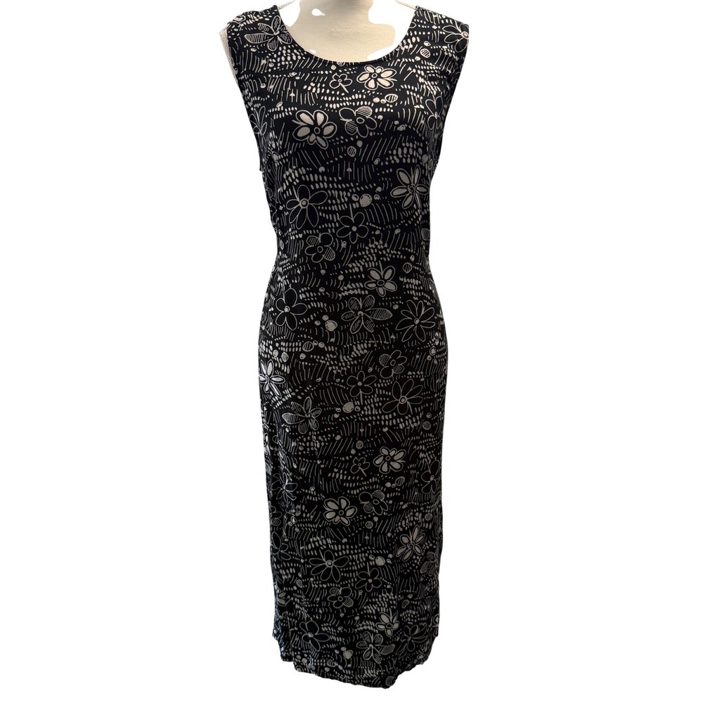 Vintage 90s Casual Corner Annex Black Floral tank dress midi medium boho wimsy